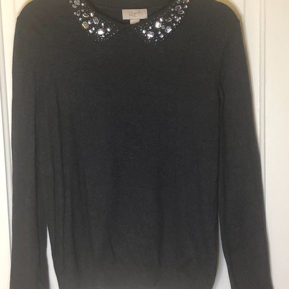 Loft Outlet- Rhinestone Collared- Sweater - Picture 2 of 8
